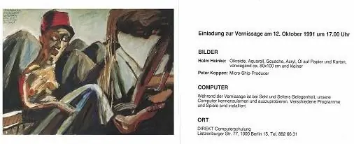 Einladung zur Vernissage 1991 mit Bild von Michael Sowa